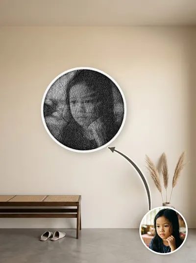String art chân dung làm theo yêu cầu từ ảnh khách, treo tường phòng khách — mẫu 22
