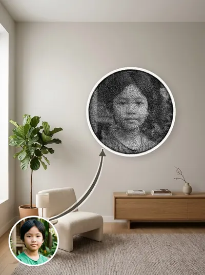 String art chân dung làm theo yêu cầu từ ảnh khách, treo tường phòng khách — mẫu 198