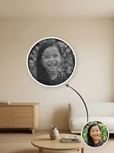 String art chân dung làm theo yêu cầu từ ảnh khách, treo tường phòng khách — mẫu 230