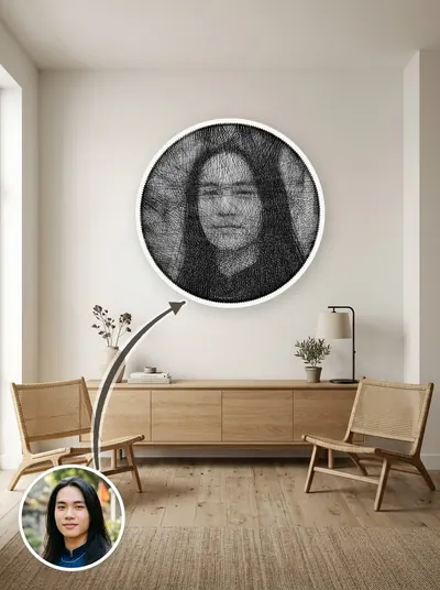 String art chân dung làm theo yêu cầu từ ảnh khách, treo tường phòng khách — mẫu 78