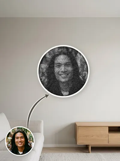 String art chân dung làm theo yêu cầu từ ảnh khách, treo tường phòng khách — mẫu 38