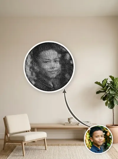 String art chân dung làm theo yêu cầu từ ảnh khách, treo tường phòng khách — mẫu 14
