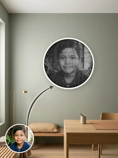 String art chân dung làm theo yêu cầu từ ảnh khách, treo tường phòng khách — mẫu 110