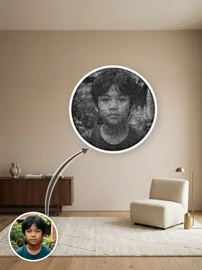 String art chân dung làm theo yêu cầu từ ảnh khách, treo tường phòng khách — mẫu 126
