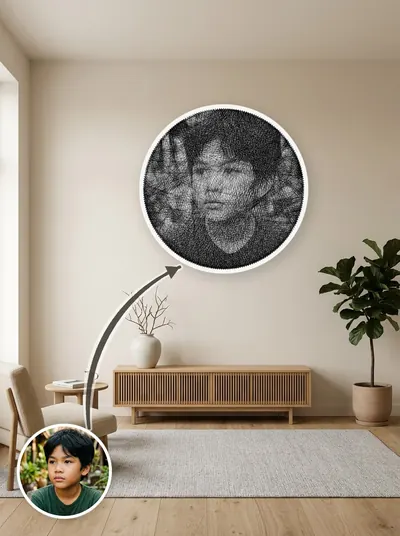 Tác phẩm tranh chỉ chân dung độc bản trong không gian nội thất — mẫu 107