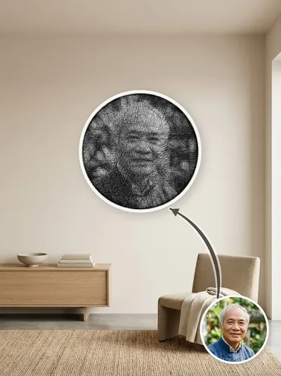 String art chân dung làm theo yêu cầu từ ảnh khách, treo tường phòng khách — mẫu 86