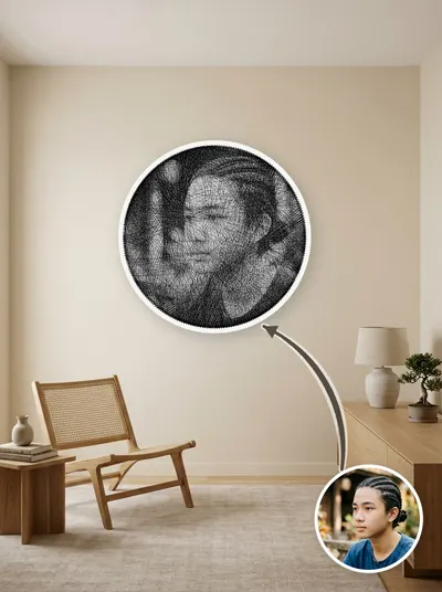Tác phẩm tranh chỉ chân dung độc bản trong không gian nội thất — mẫu 131