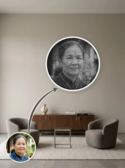 String art chân dung làm theo yêu cầu từ ảnh khách, treo tường phòng khách — mẫu 190