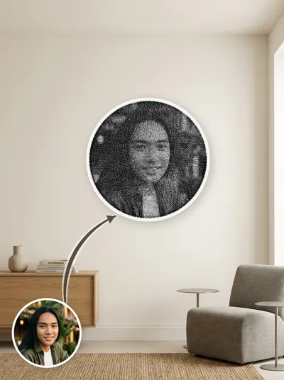 String art chân dung làm theo yêu cầu từ ảnh khách, treo tường phòng khách — mẫu 54