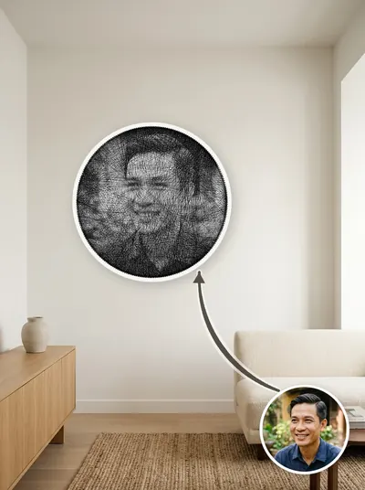 Tác phẩm tranh chỉ chân dung độc bản trong không gian nội thất — mẫu 11