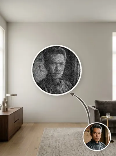 String art chân dung làm theo yêu cầu từ ảnh khách, treo tường phòng khách — mẫu 166