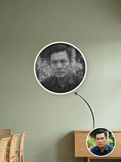 Tác phẩm tranh chỉ chân dung độc bản trong không gian nội thất — mẫu 67