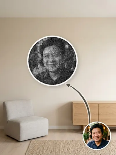 Tác phẩm tranh chỉ chân dung độc bản trong không gian nội thất — mẫu 91