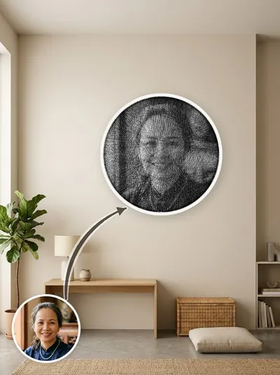 String art chân dung làm theo yêu cầu từ ảnh khách, treo tường phòng khách — mẫu 214