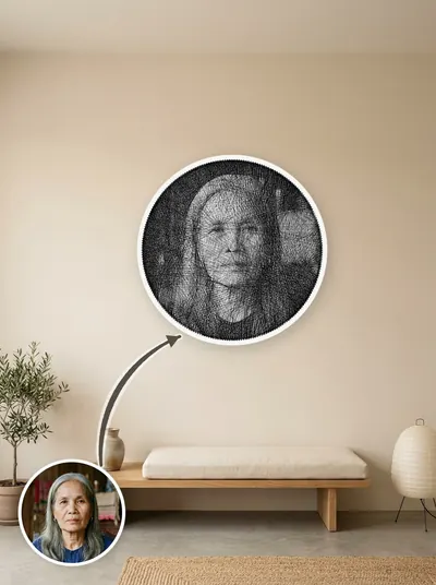 String art chân dung làm theo yêu cầu từ ảnh khách, treo tường phòng khách — mẫu 46