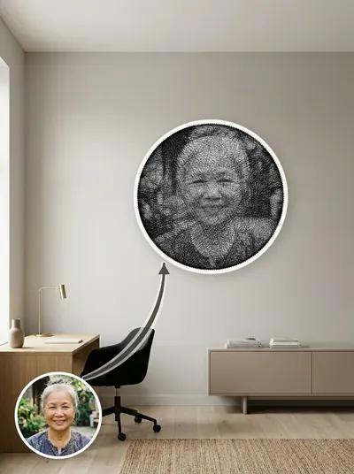 Tác phẩm tranh chỉ chân dung độc bản trong không gian nội thất — mẫu 195