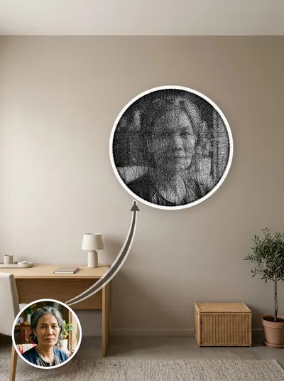 String art chân dung làm theo yêu cầu từ ảnh khách, treo tường phòng khách — mẫu 134