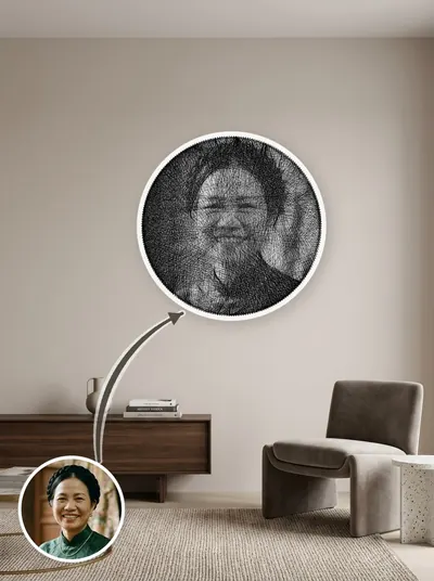 Tác phẩm tranh chỉ chân dung độc bản trong không gian nội thất — mẫu 51