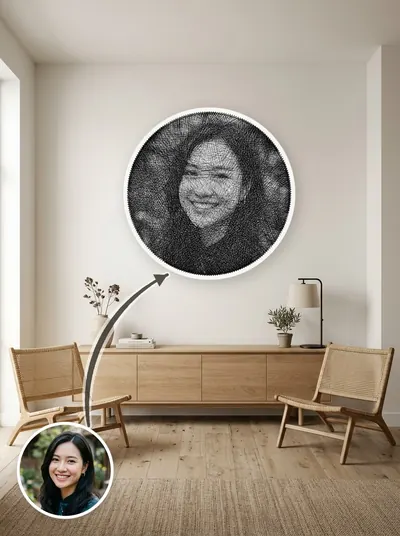 String art chân dung làm theo yêu cầu từ ảnh khách, treo tường phòng khách — mẫu 150