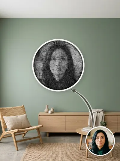 String art chân dung làm theo yêu cầu từ ảnh khách, treo tường phòng khách — mẫu 206