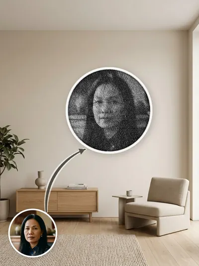 String art chân dung làm theo yêu cầu từ ảnh khách, treo tường phòng khách — mẫu 102