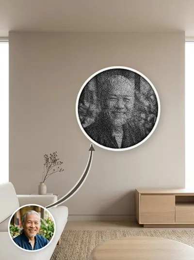 String art chân dung làm theo yêu cầu từ ảnh khách, treo tường phòng khách — mẫu 222