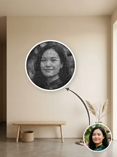 String art chân dung làm theo yêu cầu từ ảnh khách, treo tường phòng khách — mẫu 6