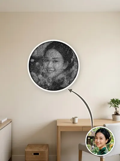 Tác phẩm tranh chỉ chân dung độc bản trong không gian nội thất — mẫu 115