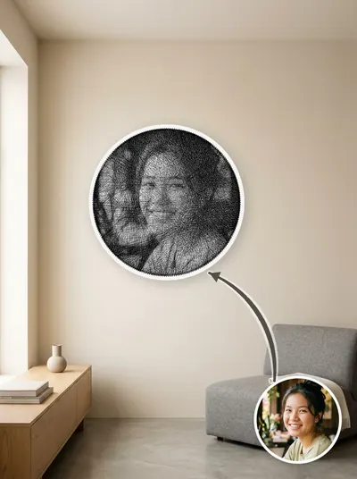 String art chân dung làm theo yêu cầu từ ảnh khách, treo tường phòng khách — mẫu 182