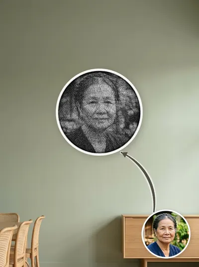 String art chân dung làm theo yêu cầu từ ảnh khách, treo tường phòng khách — mẫu 94