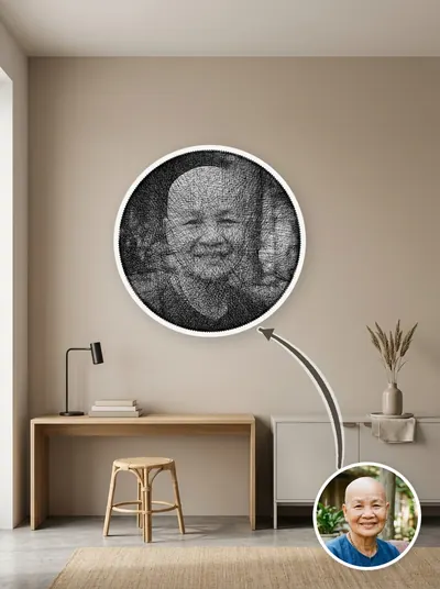 String art chân dung làm theo yêu cầu từ ảnh khách, treo tường phòng khách — mẫu 118